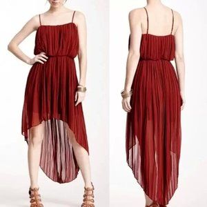 BCBG Generation Pleated Sleeveless Hi Low Dark Paprika Red Orange Dress